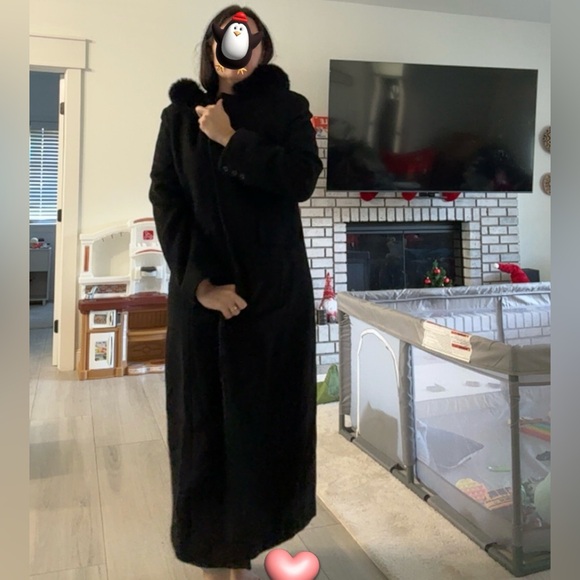 Calvin Klein Black Wool Coat - fox Fur trim hood size 12 / L (best for Tall) - Picture 12 of 12